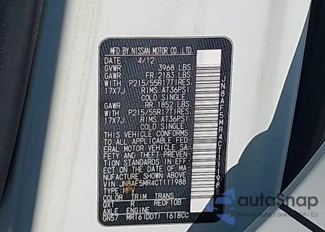 2012 Nissan Juke Sl из США, поврежденный, VIN JN8AF5MR4CT111988